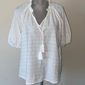 Knox Rose Tassel Ruffle V-Neck Short Sleeve Peasant Top Size Small